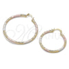 Oro Laminado Large Hoop, Gold Filled Style Hollow Design, Diamond Cutting Finish, Tricolor, 02.213.0151.1.50