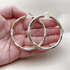 Oro Laminado Large Hoop, Gold Filled Style Hollow Design, Diamond Cutting Finish, Tricolor, 02.213.0228.1.60