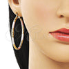 Oro Laminado Large Hoop, Gold Filled Style Hollow Design, Diamond Cutting Finish, Tricolor, 02.213.0906.1.50