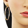 Oro Laminado Large Hoop, Gold Filled Style Hollow Design, Diamond Cutting Finish, Tricolor, 02.213.0906.1.50