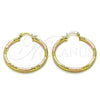 Oro Laminado Medium Hoop, Gold Filled Style Hollow Design, Diamond Cutting Finish, Tricolor, 02.213.0246.40