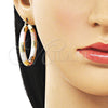 Oro Laminado Medium Hoop, Gold Filled Style Hollow Design, Diamond Cutting Finish, Tricolor, 02.213.0908.40