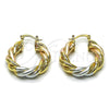Oro Laminado Medium Hoop, Gold Filled Style and Hollow Diamond Cutting Finish, Tricolor, 02.170.0601.30