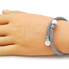 Stainless Steel Individual Bangle, Twist and Ball Design, with Ivory Pearl, Polished, Steel Finish, 07.138.0021 (Thickness, One size fits all)