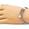Stainless Steel Individual Bangle, Twist and Ball Design, with Ivory Pearl, Polished, Two Tone, 07.138.0021.1 (Thickness, One size fits all)