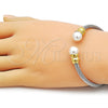 Stainless Steel Individual Bangle, Twist and Ball Design, with Ivory Pearl, Polished, Two Tone, 07.138.0016.3 (04 MM Thickness, One size fits all)