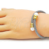 Stainless Steel Individual Bangle, and Ball with Ivory Pearl, Polished, Two Tone, 07.138.0024.1