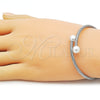 Stainless Steel Individual Bangle, Ball and Twist Design, with Ivory Pearl, Polished, Steel Finish, 07.138.0028
