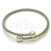 Stainless Steel Individual Bangle, Ball and Twist Design, with Ivory Pearl, Polished, Steel Finish, 07.138.0028