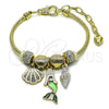 Oro Laminado Charm Bracelet, Gold Filled Style Shell and Heart Design, with White Crystal, White Enamel Finish, Golden Finish, 03.442.0001.07 (Thickness, 7 Inches Length)