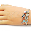 Oro Laminado Charm Bracelet, Gold Filled Style Shell and Dolphin Design, with White Crystal, Turquoise Enamel Finish, Golden Finish, 03.442.0004.07 (Thickness, 7 Inches Length)