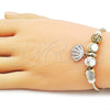 Oro Laminado Charm Bracelet, Gold Filled Style Shell Design, with White Cubic Zirconia, White Enamel Finish, Golden Finish, 03.442.0007.07