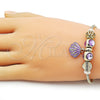 Oro Laminado Charm Bracelet, Gold Filled Style Shell Design, with Amethyst and White Cubic Zirconia, Purple Enamel Finish, Golden Finish, 03.442.0007.1.07