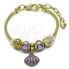 Oro Laminado Charm Bracelet, Gold Filled Style Shell Design, with Amethyst and White Cubic Zirconia, Purple Enamel Finish, Golden Finish, 03.442.0007.1.07