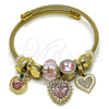 Stainless Steel Individual Bangle, Heart Design, with White and Pink Crystal, Polished, Golden Finish, 07.442.0005.1