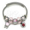 Stainless Steel Individual Bangle, Teddy Bear Design, with Pink Crystal, Pink Enamel Finish, Steel Finish, 07.442.0014