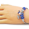 Stainless Steel Individual Bangle, Butterfly and Swan Design, with Sapphire Blue and White Crystal, Blue Enamel Finish, Steel Finish, 07.442.0017