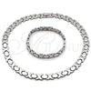 Stainless Steel Necklace and Bracelet, Hugs and Kisses and Heart Design, Polished, Steel Finish, 06.231.0034