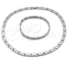 Stainless Steel Necklace and Bracelet, Hugs and Kisses Design, Polished, Steel Finish, 06.231.0035