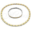 Stainless Steel Necklace and Bracelet, Hugs and Kisses Design, Polished, Two Tone, 06.231.0035.1