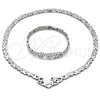 Stainless Steel Necklace and Bracelet, Hugs and Kisses and Heart Design, Polished, Silver Finish, 06.231.0036