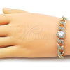 Oro Laminado Fancy Bracelet, Gold Filled Style Heart and Cluster Design, with White Cubic Zirconia and White Micro Pave, Polished, Golden Finish, 03.283.0549.07 (Thickness, 8 Inches Length)