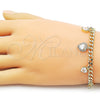 Oro Laminado Charm Bracelet, Gold Filled Style Heart and Miami Cuban Design, with White Cubic Zirconia and White Micro Pave, Polished, Golden Finish, 03.283.0552.07 (05 MM Thickness, 7 Inches Length)