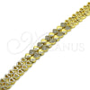 Oro Laminado Tennis Bracelet, Gold Filled Style Heart Design, with White Micro Pave, Polished, Golden Finish, 03.283.0554.07 (Thickness, 8 Inches Length)