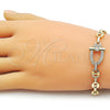 Oro Laminado Fancy Bracelet, Gold Filled Style Mariner and Puff Mariner Design, with White Micro Pave, Polished, Golden Finish, 03.283.0555.07