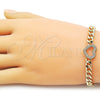 Oro Laminado Fancy Bracelet, Gold Filled Style Heart and Miami Cuban Design, with White Micro Pave, Polished, Golden Finish, 03.283.0557.07