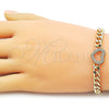 Oro Laminado Fancy Bracelet, Gold Filled Style Heart and Miami Cuban Design, with White Micro Pave, Polished, Golden Finish, 03.283.0557.07 (Thickness, 7 Inches Length)