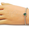 Oro Laminado Fancy Bracelet, Gold Filled Style Heart and Cluster Design, with Green and White Cubic Zirconia, Polished, Golden Finish, 03.283.0559.07