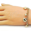 Oro Laminado Charm Bracelet, Gold Filled Style Heart and Miami Cuban Design, Polished, Golden Finish, 03.213.0426.07