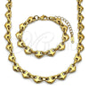 Stainless Steel Necklace and Bracelet, Heart Design, Polished, Golden Finish, 06.435.0006.24