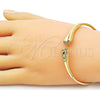 Oro Laminado Individual Bangle, Gold Filled Style Heart Design, with White Micro Pave, Polished, Golden Finish, 07.282.0081
