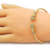 Oro Laminado Individual Bangle, Gold Filled Style Heart Design, with White Micro Pave, Polished, Golden Finish, 07.282.0082