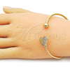 Oro Laminado Individual Bangle, Gold Filled Style Heart and Ball Design, with White Cubic Zirconia, Polished, Golden Finish, 07.282.0083 (Thickness, One size fits all)