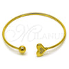 Oro Laminado Individual Bangle, Gold Filled Style Heart and Ball Design, with White Micro Pave, Polished, Golden Finish, 07.282.0085 (Thickness, One size fits all)
