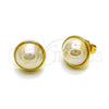Oro Laminado Stud Earring, Gold Filled Style Ball Design, with Ivory Mother of Pearl, Polished, Golden Finish, 02.282.0116