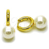 Oro Laminado Huggie Hoop, Gold Filled Style Ball Design, with Ivory Pearl, Polished, Golden Finish, 02.282.0120.18