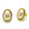 Oro Laminado Stud Earring, Gold Filled Style Teardrop Design, with Ivory Mother of Pearl, Polished, Golden Finish, 02.282.0121