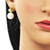 Oro Laminado Stud Earring, Gold Filled Style Ball Design, with Ivory Pearl, Polished, Golden Finish, 02.282.0122