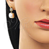 Oro Laminado Dangle Earring, Gold Filled Style with Ivory Mother of Pearl and White Micro Pave, Polished, Golden Finish, 02.282.0123