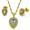 Oro Laminado Earring and Pendant Adult Set, Gold Filled Style Teardrop and Cluster Design, with White Cubic Zirconia, Polished, Golden Finish, 10.424.0001.2