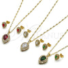 Oro Laminado Earring and Pendant Adult Set, Gold Filled Style Teardrop and Cluster Design, with White Cubic Zirconia, Polished, Golden Finish, 10.424.0001.2