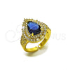 Oro Laminado Multi Stone Ring, Gold Filled Style Cluster and Teardrop Design, with Sapphire Blue and White Cubic Zirconia, Polished, Golden Finish, 01.424.0002.3