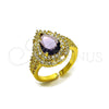 Oro Laminado Multi Stone Ring, Gold Filled Style Cluster and Teardrop Design, with Amethyst and White Cubic Zirconia, Polished, Golden Finish, 01.424.0002.4