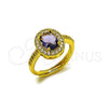 Oro Laminado Multi Stone Ring, Gold Filled Style Cluster Design, with Amethyst and White Cubic Zirconia, Polished, Golden Finish, 01.424.0003.4