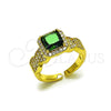 Oro Laminado Multi Stone Ring, Gold Filled Style Cluster Design, with Green and White Cubic Zirconia, Polished, Golden Finish, 01.424.0004.2