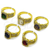 Oro Laminado Multi Stone Ring, Gold Filled Style Cluster Design, with Green and White Cubic Zirconia, Polished, Golden Finish, 01.424.0004.2 (One size fits all)